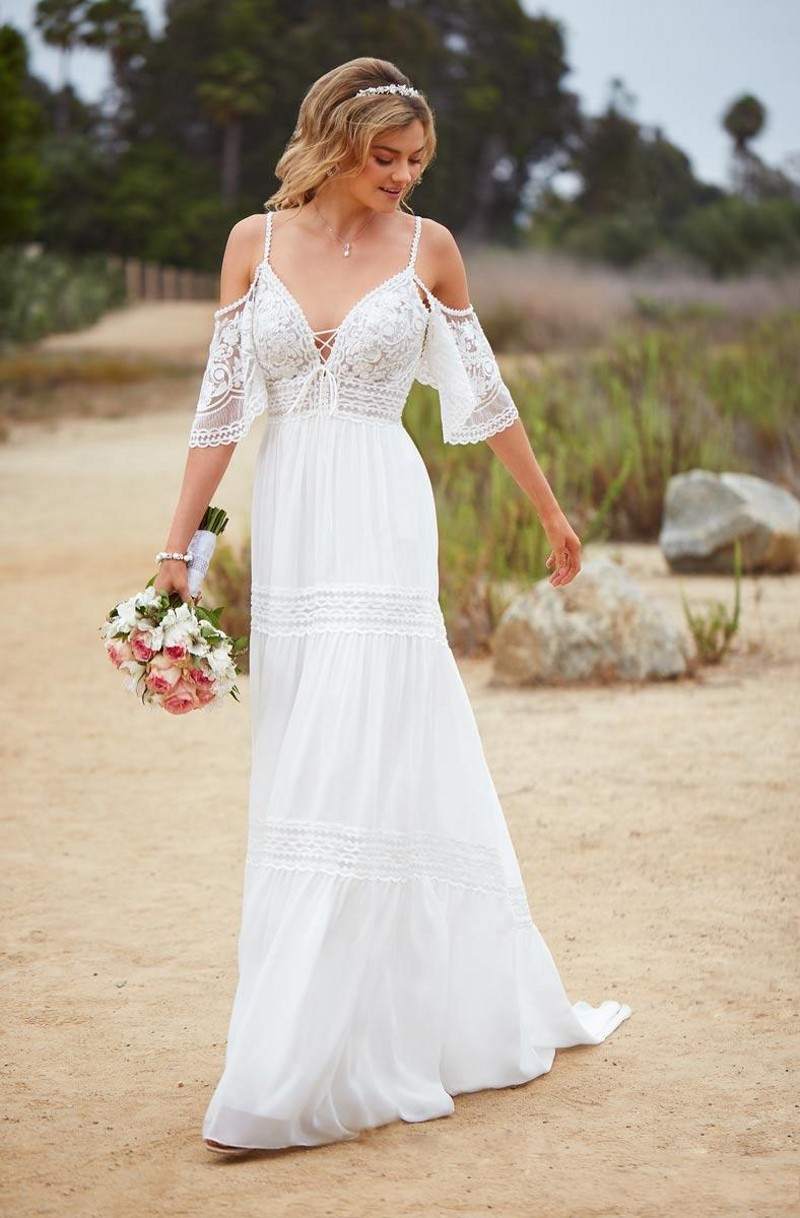 Sexy Boho Wedding Dresses 2020 Simple V Neck Empire Waist Bride Gowns Floor Length Casamento Chiffon Abito Da Sposa Beach Vestidos De Novia
