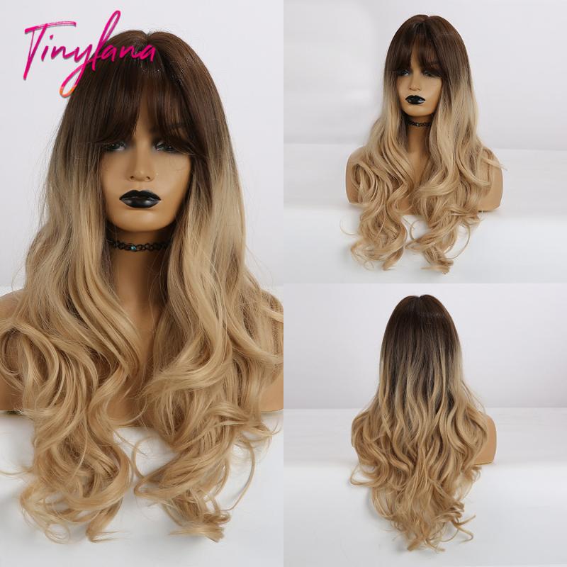 TINY LANA Women Wig Long Wavy Synthetic Hair With Bangs Heat Resistant Mixed Brown Blonde Ombre Color for Africa and America, Lc270n-5
TINY LANA Women Wig Long Wavy Synthetic Hair With Bangs Heat Resistant Mixed Brown Blonde Ombre Color for Africa and America, Lc270n-5