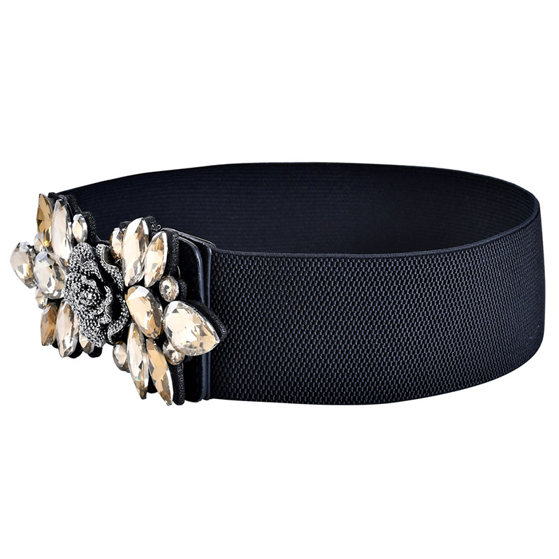 Fashion Elastic Stretch Women's Belt Flower Rhinestone Wide Belt Ladies Decorative Skirt Accessories