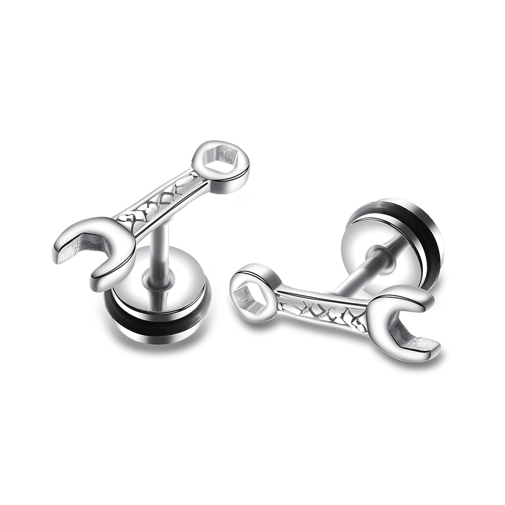 Casting Wrench Stud Earrings Jewelry Cool Men Screw Back 316L Stainless Steel Ear Bone Nail Earrings