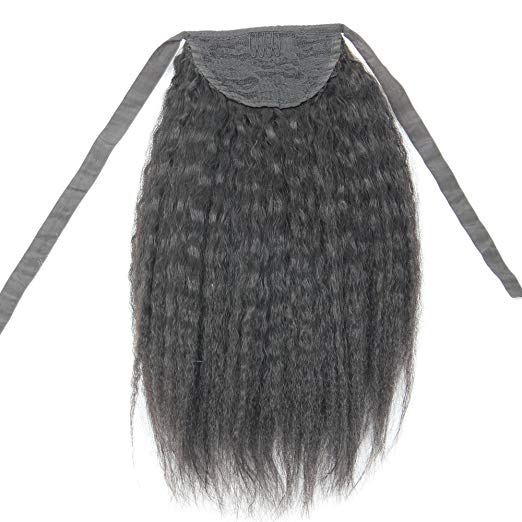 Yaki kinky straight Ponytail African Ribbob wraps Drawstring human Hair Ponytail extension clip in yaki Straight Ponytail for black women 1b