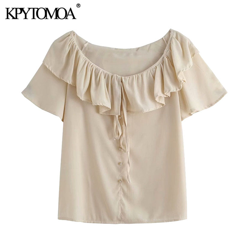 KPYTOMOA Women 2020 Sweet Fashion Ruffles Lace-up Blouses Vintage O Neck Short Sleeve Female Shirts Blusas Chic Tops, As picture
KPYTOMOA Women 2020 Sweet Fashion Ruffles Lace-up Blouses Vintage O Neck Short Sleeve Female Shirts Blusas Chic Tops, As picture