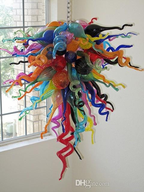 Multi Color Blown Glass Chandelier Light Long Chain Decorative Hanging Pendant Lamps Glass Art Lighting Turkish Modern Crystal Chandelier
