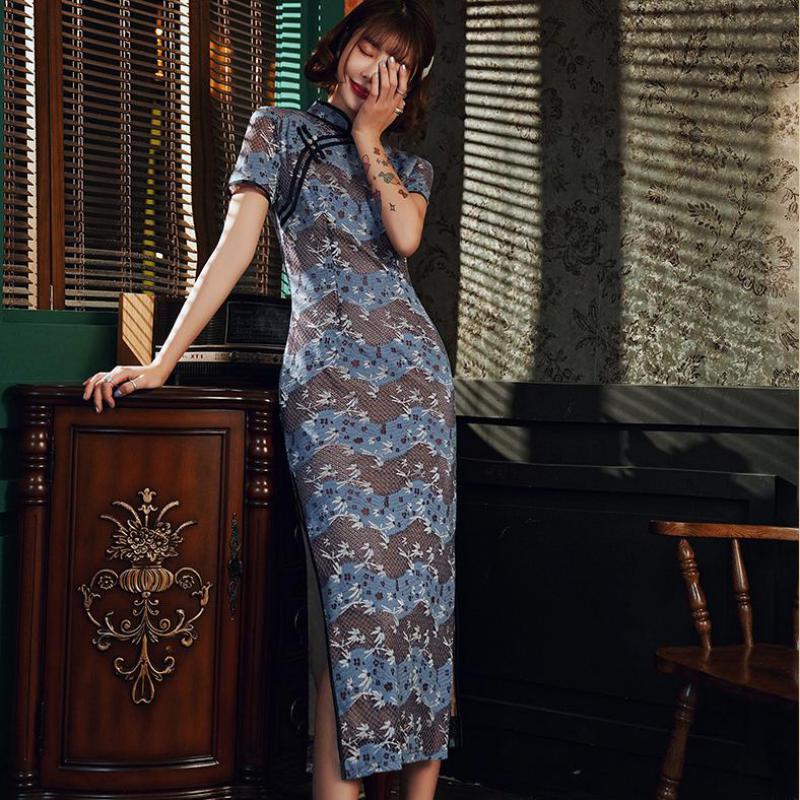 Blue Lace Women Long Cheongsam Sexy Slim Plus Size 3XL Chinese Traditional Evening Party Dress Short Sleeve Qipao Vestidos
Blue Lace Women Long Cheongsam Sexy Slim Plus Size 3XL Chinese Traditional Evening Party Dress Short Sleeve Qipao Vestidos