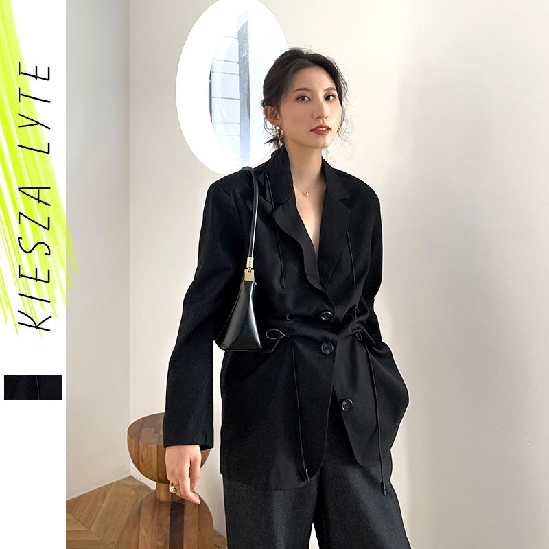 Women Solid Black Blazer Casual Notched Drawstring Loose Office Work Jacket 2020 Spring Female Blazers
Women Solid Black Blazer Casual Notched Drawstring Loose Office Work Jacket 2020 Spring Female Blazers