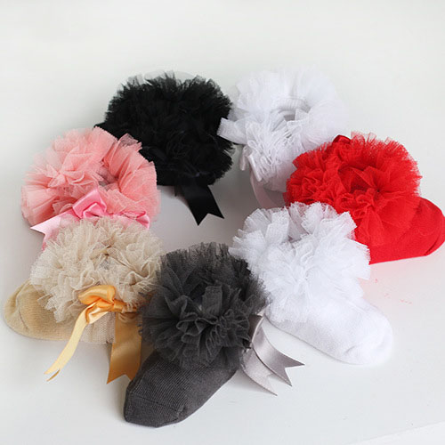 0-6T Kids Girls bow ruffle Socks Baby Tutu Yarn Lace Bow Socks Infants Children Princess Dancing socks C6116