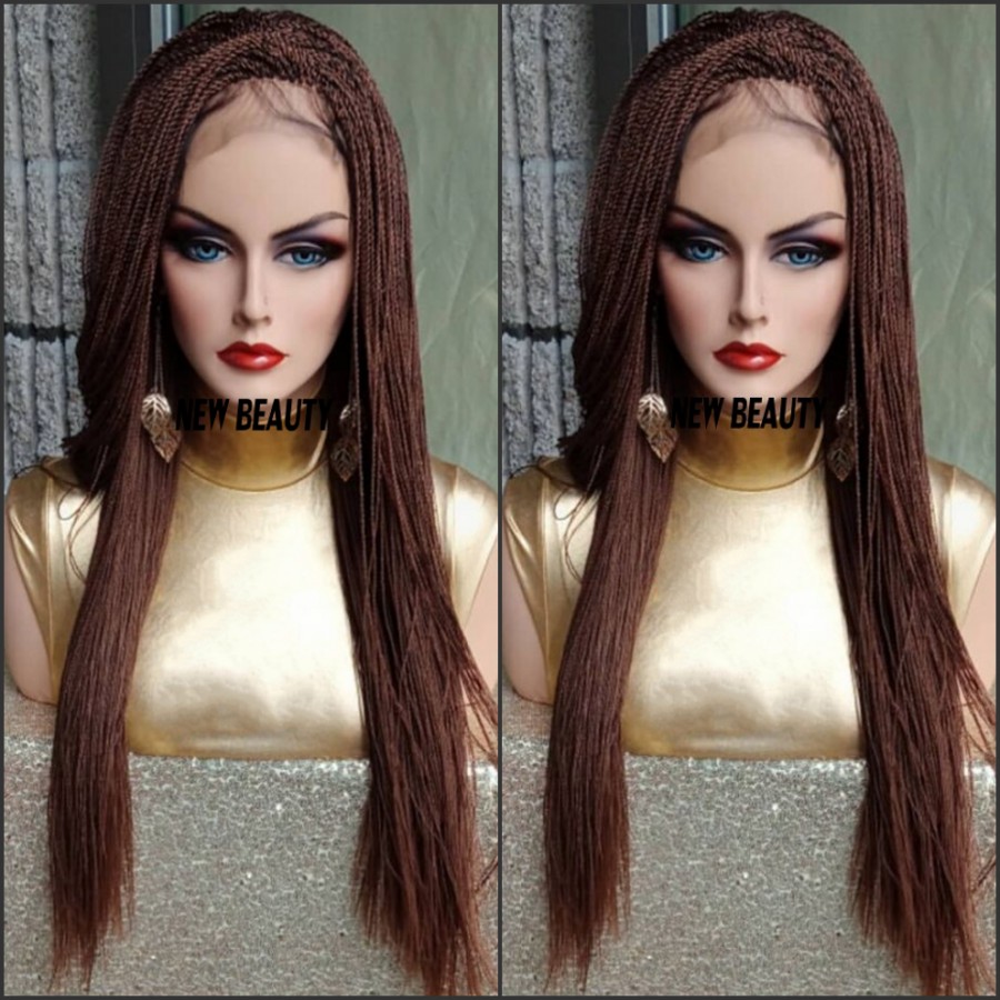 #30 brown Box Braids Wig with baby hair full braid wig lace front For Women Africa women style braiding synthetic hair wig