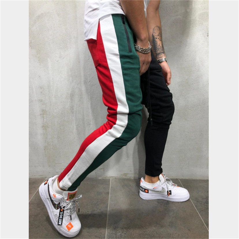 Mens Slim Fit Sweatpants Drawstring Striped Track Pants Color Block Patchwork Jogging Pant Sports Hip Hop Trousers Long Slacks D18122901
