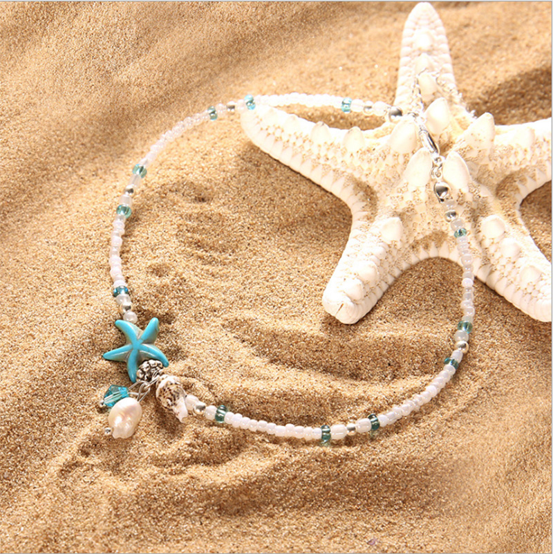 Europe and the United States retro anklet silver conch starfish beads anklet female beach sea hawaii summer hot jewelry
