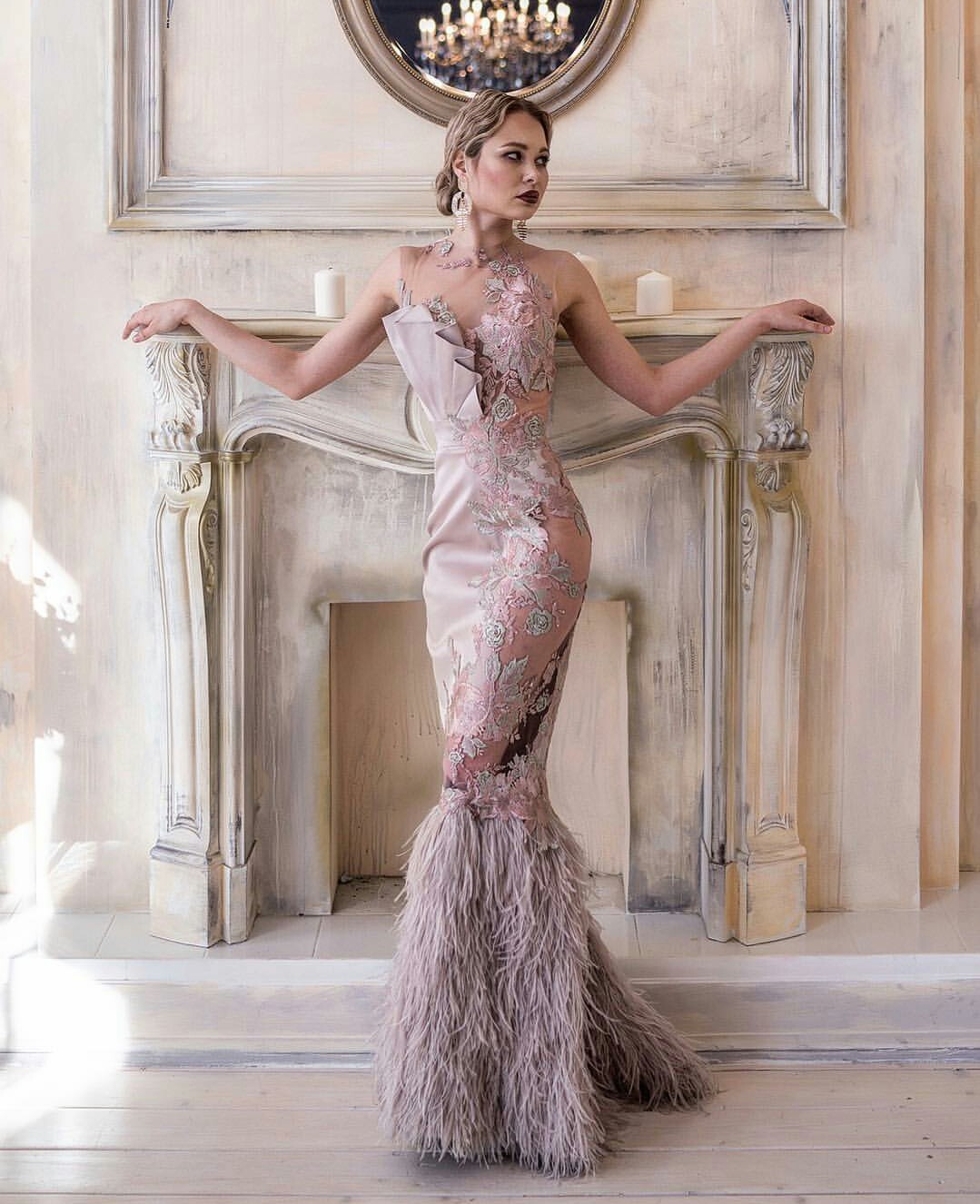 Mermaid Evening Dresses Zuhair Murad Jewel Neck Tullle Lace Appliques Prom Dress Feather Cocktail Party Gowns Vestidos De Novia