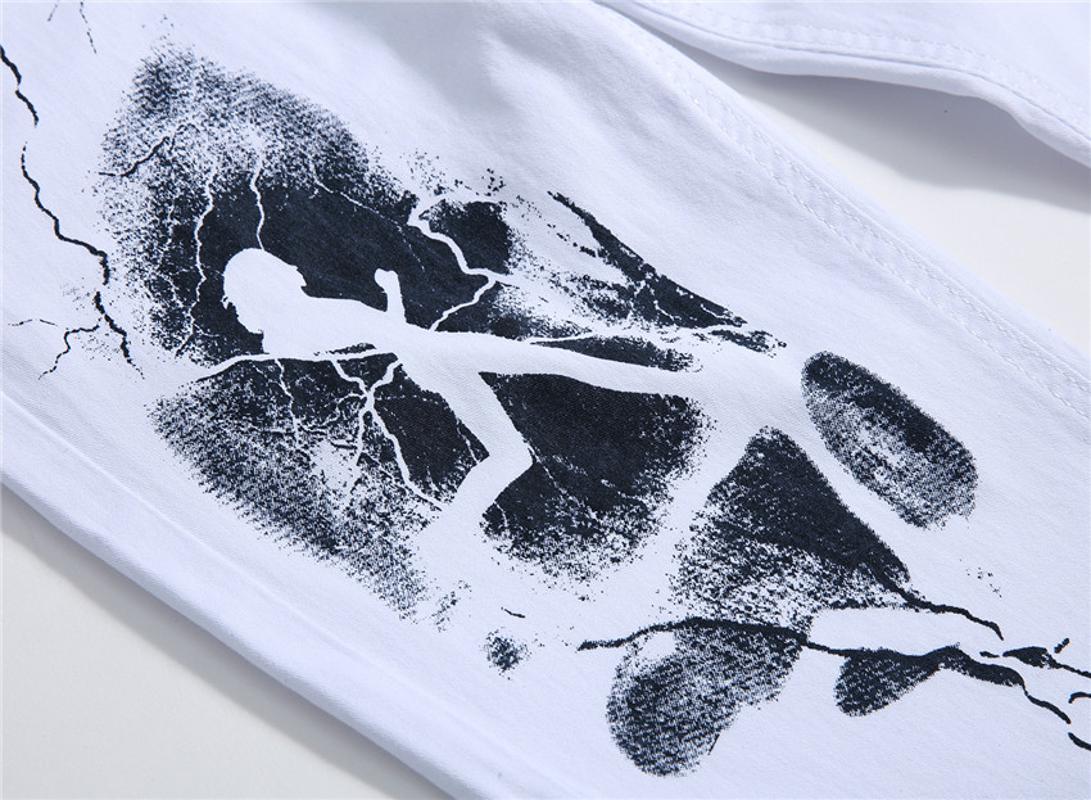 Men's White Printed Jeans Letters English Print Stretch Slim Casual Cotton Denim Pants Mens brand Hip hop Jean Trousers 2020 Hot