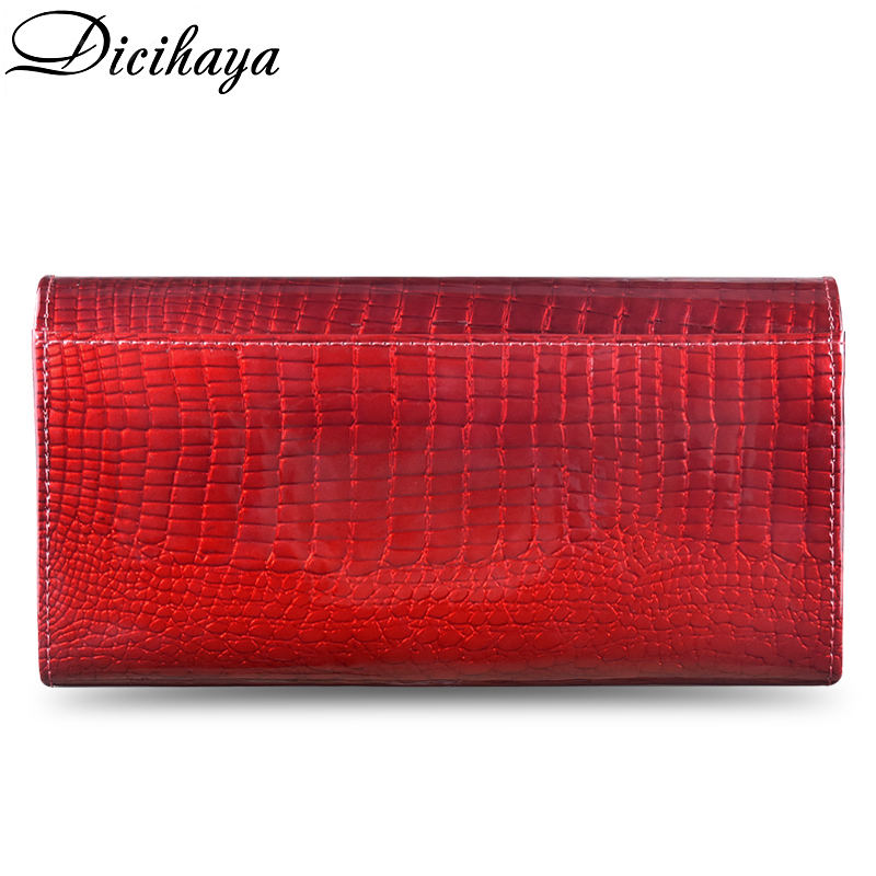 Dicihaya Genuine Leather Women Wallets Multifunction Purse Red Card Holder Long Wallet Clutch Bag Ladies Patent Leather Purse Y19052302