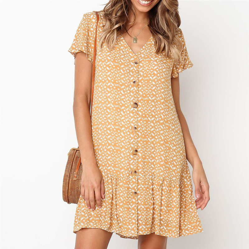 Summer Women Print Loose Straight Dress 2020 Casual Sundress Mini Dresses V Neck Short Sleeve Button Dress Ladies Vestidos, Orange
Summer Women Print Loose Straight Dress 2020 Casual Sundress Mini Dresses V Neck Short Sleeve Button Dress Ladies Vestidos, Orange