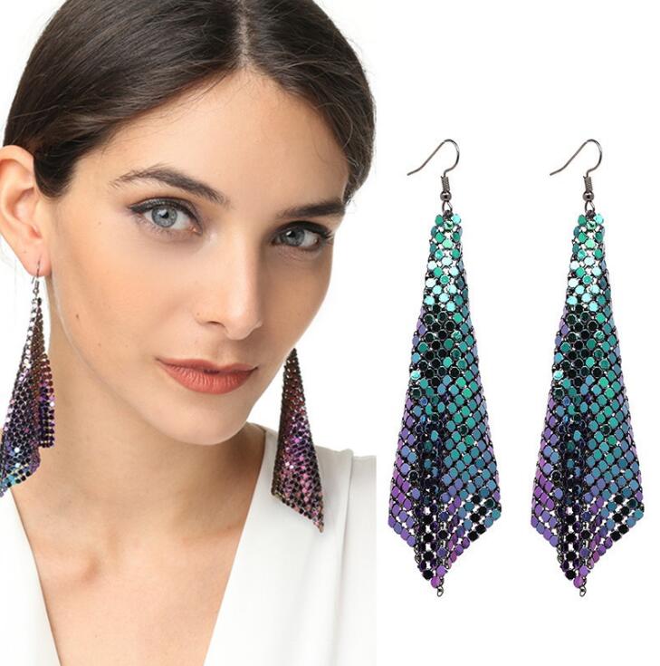 Trendy Women Earrings Metal Mesh Grid Sequins Tassel Long Drop Dangle Earrings 5 colors free shipping
Trendy Women Earrings Metal Mesh Grid Sequins Tassel Long Drop Dangle Earrings 5 colors free shipping