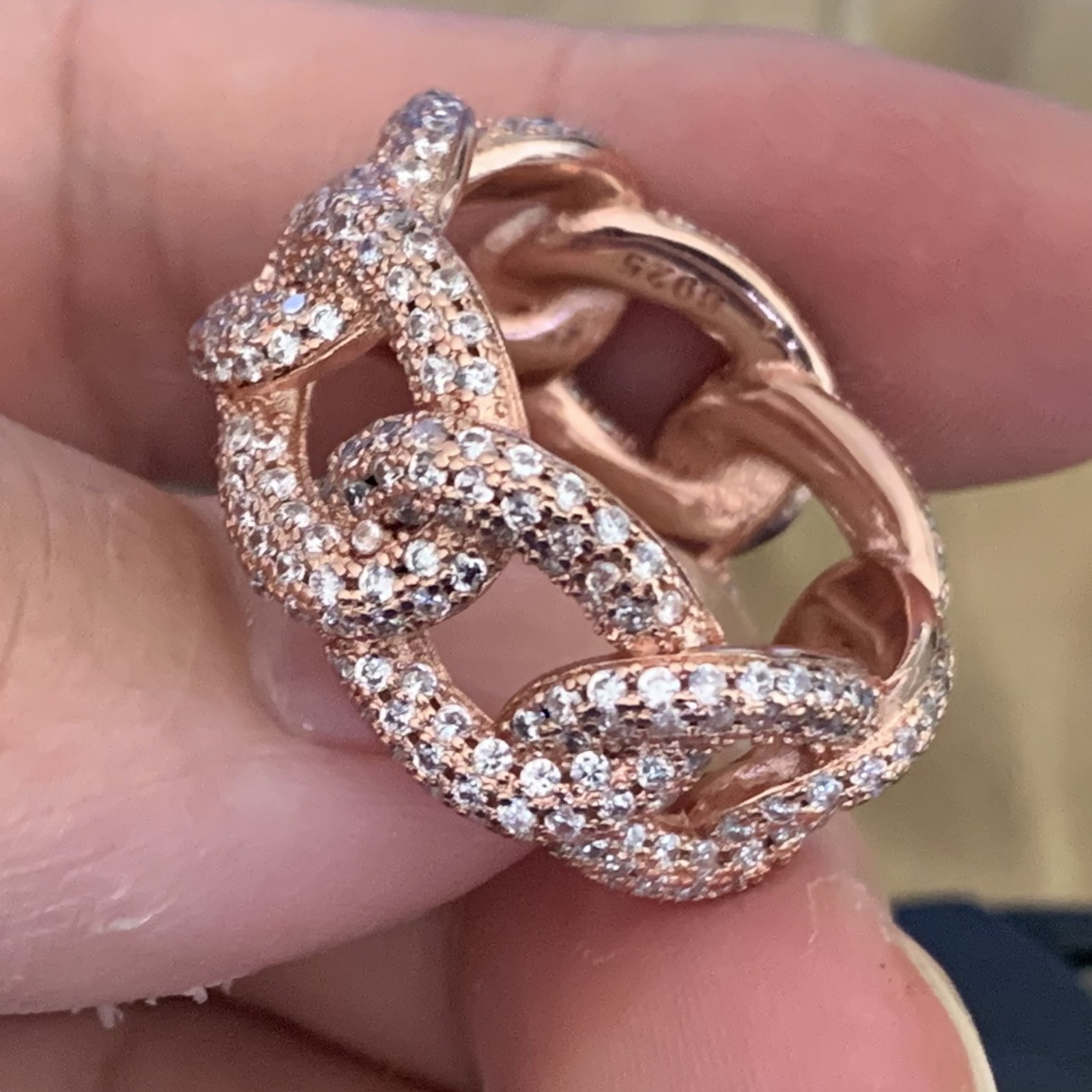 Sterg Sier & Rose Gold Wedding Band Ring: Pave White Sapphire CZ Dias