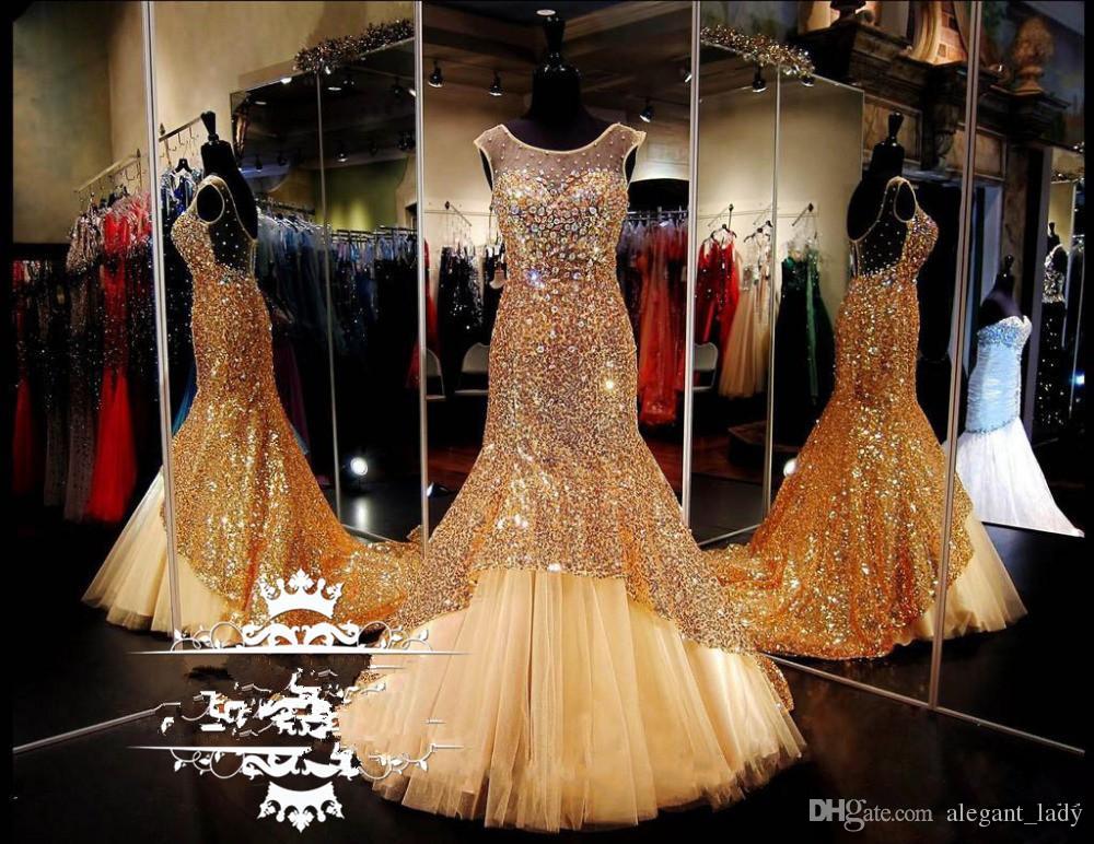2020 Sheer Scoop Neck Prom Dresses With Tulle Train Sparkling Gold Sequined Mermaid Crystals Women Cheap Formal evening Pageant Dress, Water melon
2020 Sheer Scoop Neck Prom Dresses With Tulle Train Sparkling Gold Sequined Mermaid Crystals Women Cheap Formal evening Pageant Dress, Water melon