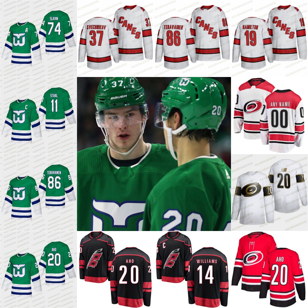 20 Sebastian Aho Carolina Hurricanes 2019-20 Jersey Justin Williams Hamilton Brett Pesce Andrei Svechnikov Nino Niederreiter Erik Haula, Women 2019-2020 whalers jersey