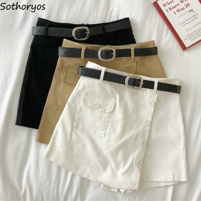 Women Shorts Button Solid A-line Asymmetrical High Waist Chic Womens All-match Leisure Korean Style Stylish Ladies Bottom BF, Black
Women Shorts Button Solid A-line Asymmetrical High Waist Chic Womens All-match Leisure Korean Style Stylish Ladies Bottom BF, Black