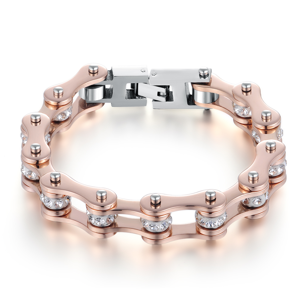 High Style IP Rose Gold Crystal Motorcycle Jewelry For Women 316L Stainless Steel Bike Chain Bracelet Femme Gift YM103
High Style IP Rose Gold Crystal Motorcycle Jewelry For Women 316L Stainless Steel Bike Chain Bracelet Femme Gift YM103