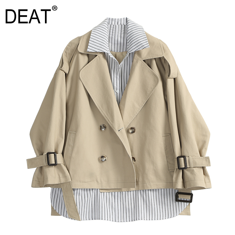 DEAT 2019 New Spring Summer Lapel Long Sleeve Black Khaki Striped Split Joint Big Size Jacket Women Coat Fashion Tide JS248
DEAT 2019 New Spring Summer Lapel Long Sleeve Black Khaki Striped Split Joint Big Size Jacket Women Coat Fashion Tide JS248