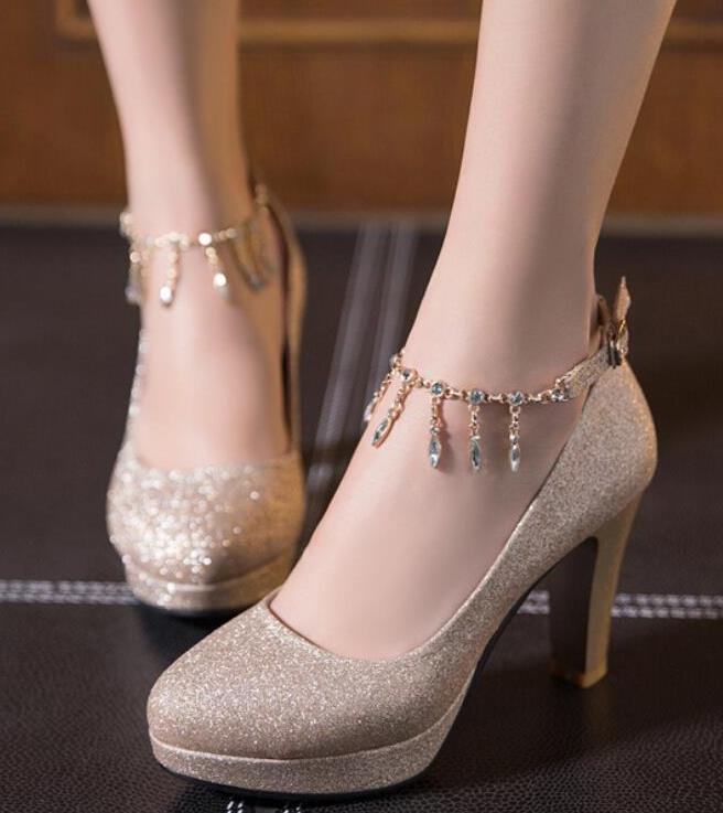 Plus size 35 to 40 41 42 43 44 45 46 Glitter rhinestone chain thick high heels wedding shoes sexy designer pumps Come With Box, Silver
Plus size 35 to 40 41 42 43 44 45 46 Glitter rhinestone chain thick high heels wedding shoes sexy designer pumps Come With Box, Silver