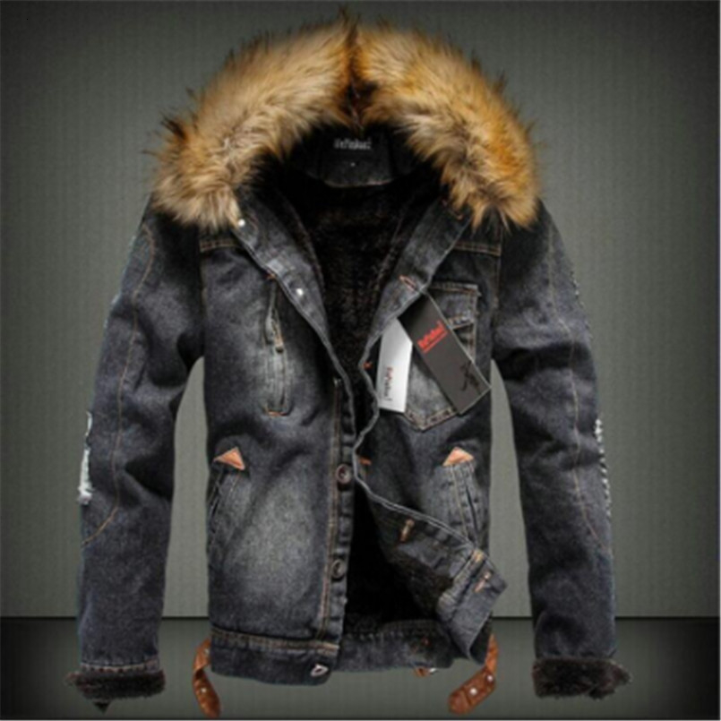 drop shipping 2018 new men jeans jacket and coats denim thick warm winter outwear S-4XL LBZ21 S191019