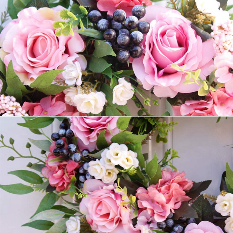 55cm Rose Wreath Large Rustic Farmhouse Decorative Artificial Flower Wreath Faux Floral Wreath for Front Door Window Wedding