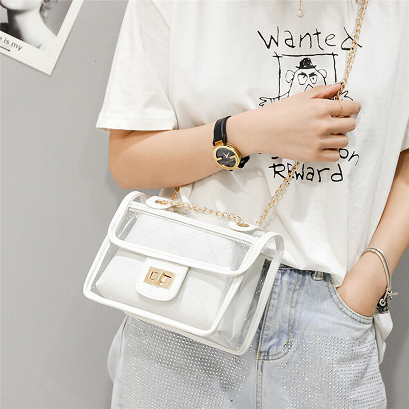 2019 Fashion Women Handbags Clear Transparent PVC Jelly Bag Small Tote Messenger Bags Women Crossbody Chain Shoulder Clutch Bags
