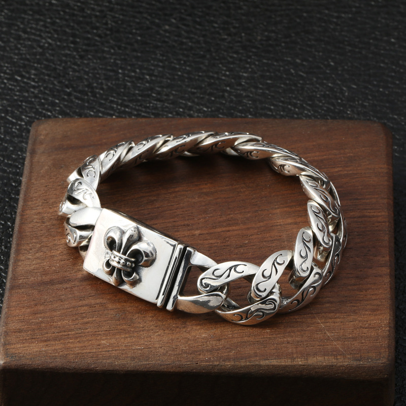 Gothic 925 sterling silver handmade vintage jewelry American European antique silver anchor charm link chain designer men's bracelets
