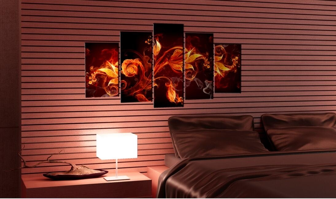 ( No Frame)5PCS/Set Modern Abstract Fiery Flower Art Print Frameless Canvas Painting Wall Picture Home Decoration
