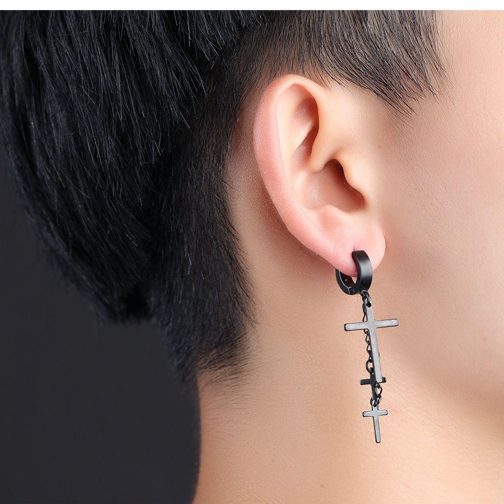 Cool Men Charm Cross Hoop Earrings Jewelry Gold Plated 316L Stainless Steel Ear Bone Nail Earrings