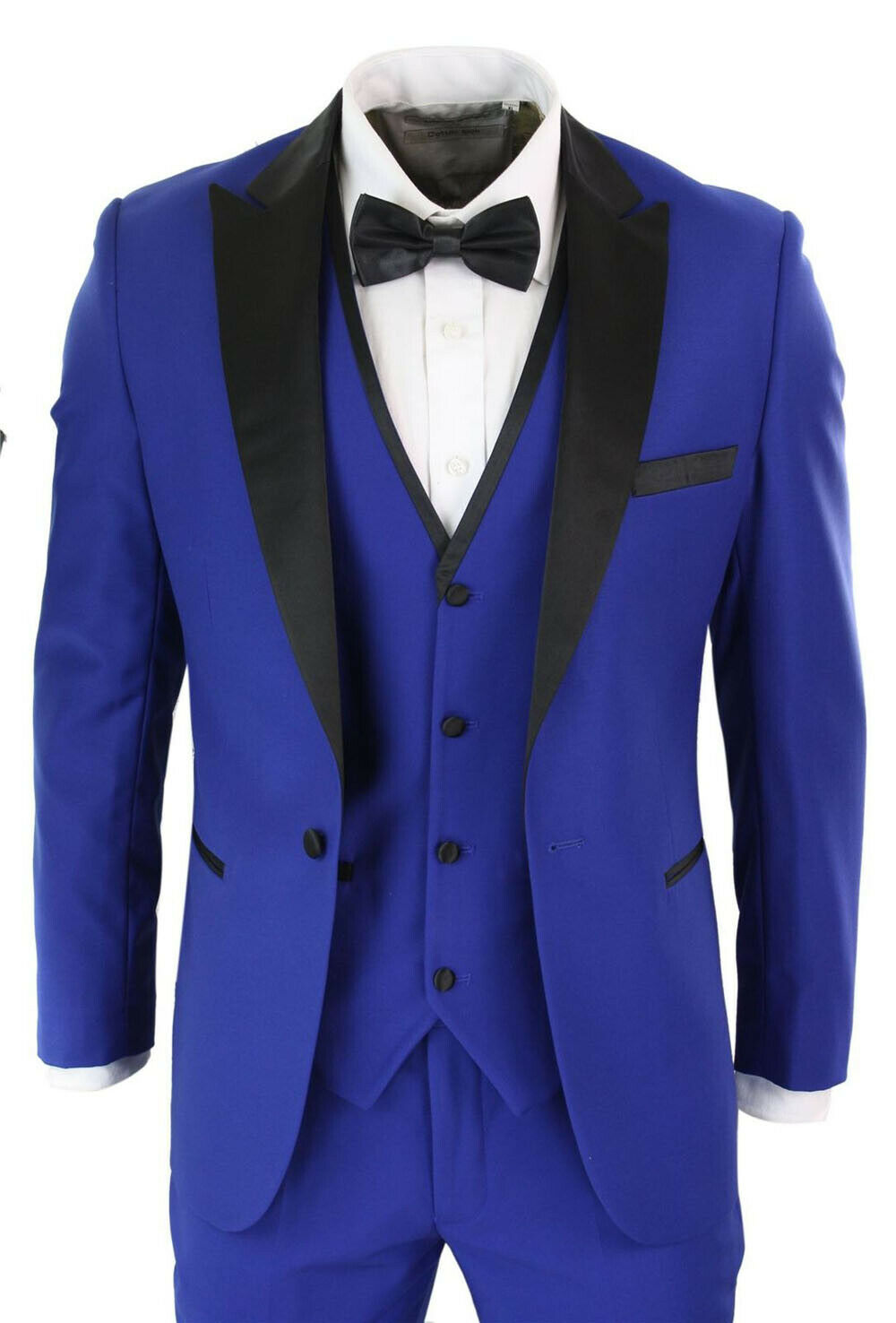 Blue Men Wedding Suits Slim Fit One Button Black Satin Notched Lapel Tuxedos Formal Work Prom Office Business Blazer(Jacket+Vest+Pants)