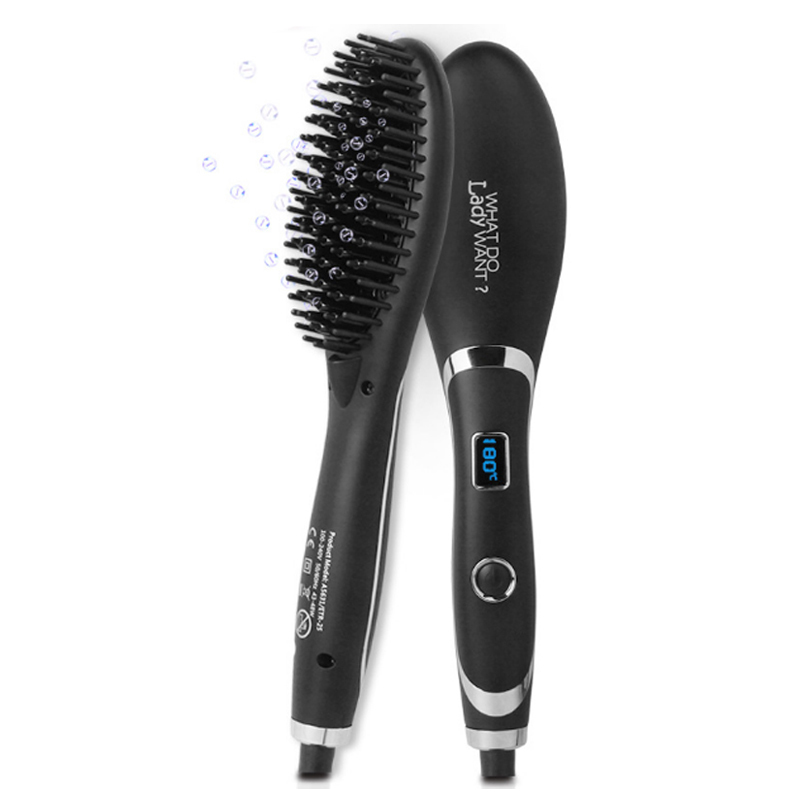 Hair Straightener Brush Comb Ionic Electric Hair Brush Straightener Fast Heat LCD Screen Straightening Iron Hair Iron