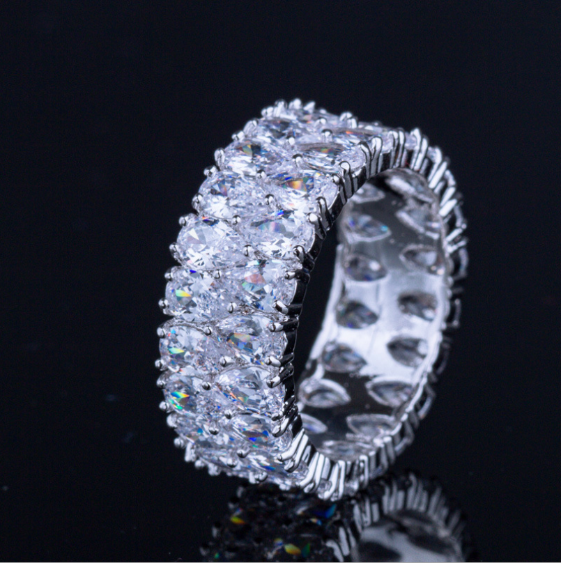 Hot Sell New 2019 Luxury Jewelry 925 Sterling Silver Drop Water White Topaz CZ Diamond Gemstones Women Wedding Band Ring for Lovers' Gift