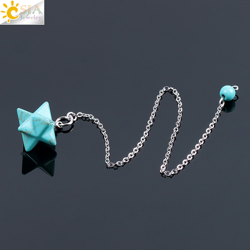 Natural Gem Stones Merkabah Pendulums for Dowsing Divination Wicca Chakra Reiki Pink Crystal Lapis Lazuli Onyx Pendant