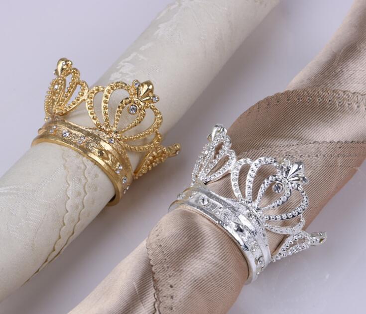 Crown Napkin Ring Metal Crown Shape with Imitation Diamond Napkin Holder for Home Wedding Table Decoration