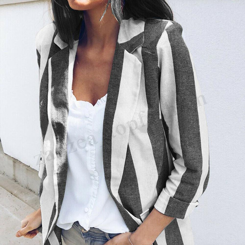 Women Blazer Fashion Stripe Long Sleeve Loose Blouse Jackets Coat Outwear Tops office jackets women casual dames blazer T#, Beige
Women Blazer Fashion Stripe Long Sleeve Loose Blouse Jackets Coat Outwear Tops office jackets women casual dames blazer T#, Beige