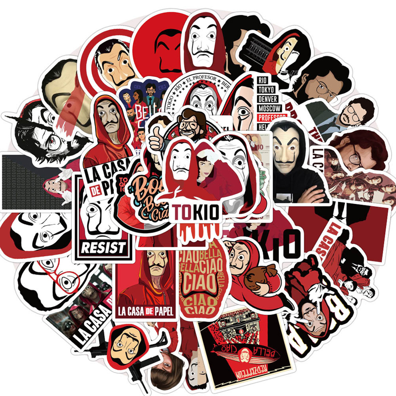 50pcs/Set TV Show Money Heist Sticker For DIY Luggage Laptop Macbook Skateboard Motorcycle Bicycle Decal Stickers