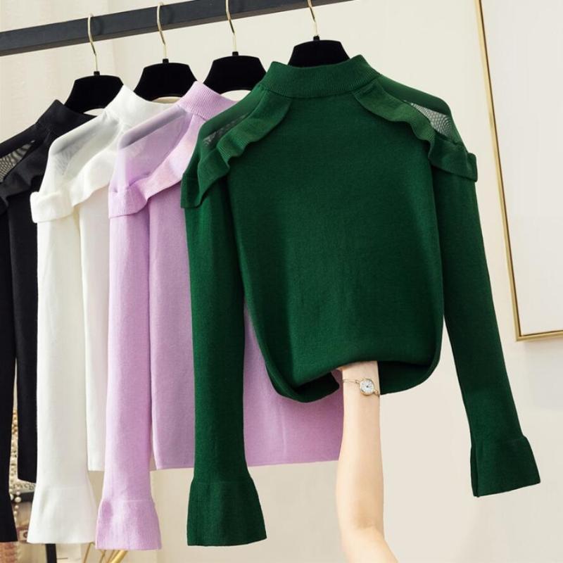 Female Women Pullovers Knitted Ruffles Sweater 2020 Autumn Winter Spring Mesh Patchwork Sexy Slim Ladies Sweaters Tops JW9260, Black women sweaters
Female Women Pullovers Knitted Ruffles Sweater 2020 Autumn Winter Spring Mesh Patchwork Sexy Slim Ladies Sweaters Tops JW9260, Black women sweaters