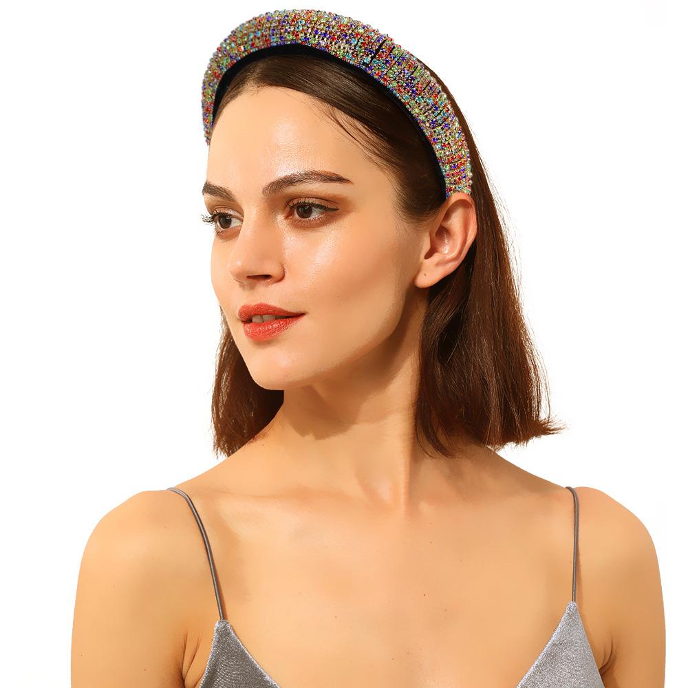 Colorful Baroque Full Crystal Headband For Women Luxury Shiny Padded Diamond Hairband Hair Accessories Drop