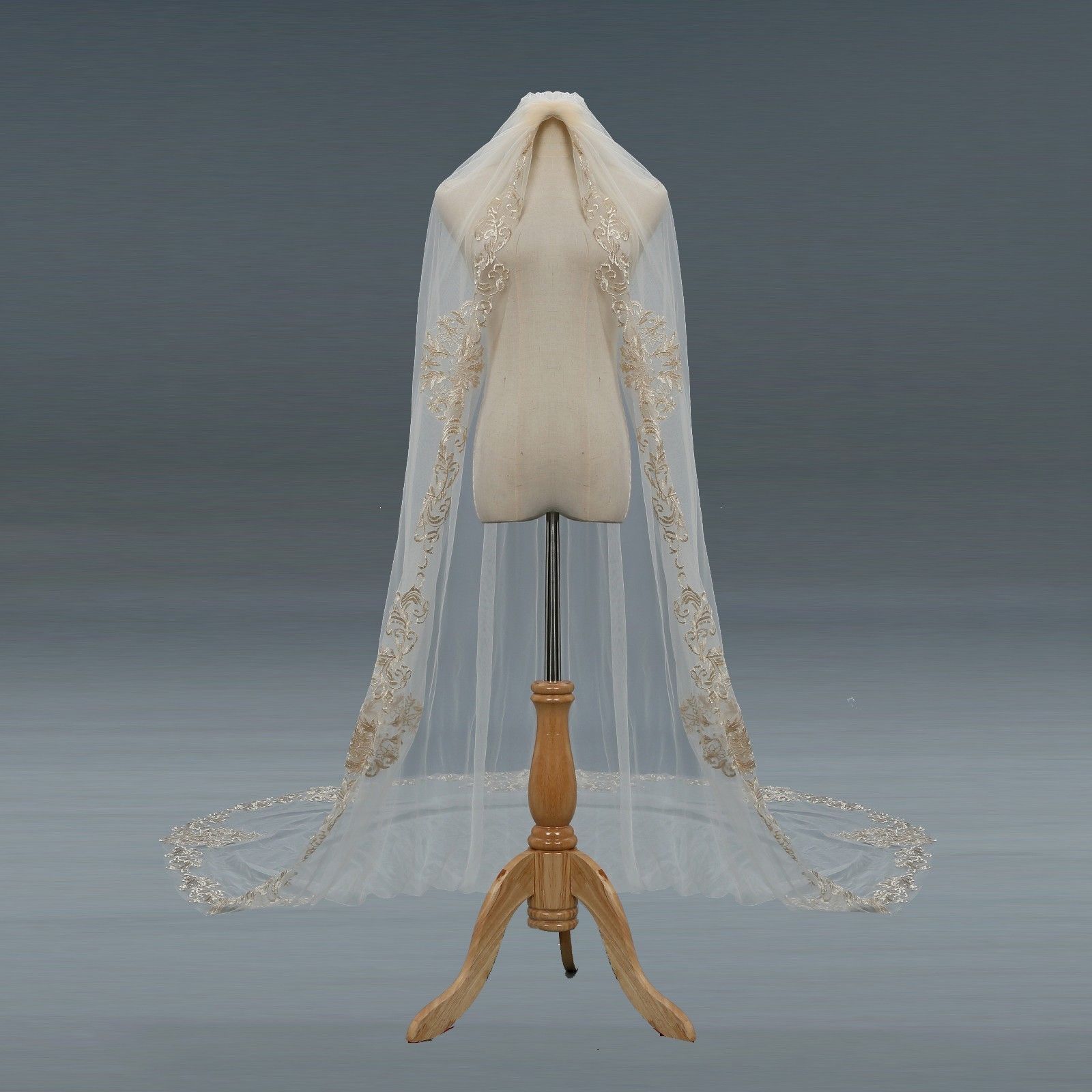 3M Long Wedding Veils Cathedral 1T Bridal Veil Accessories Lace Applique White Ivory Champagne Bride Veil With Free Comb