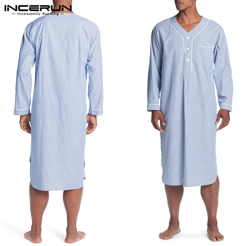 Striped Men Sleep Robes 2020 V Neck Button Long Sleeve Leisure Pajamas Bathrobes Comfortable Mens Homewear Nightgown INCERUN 5XL, Blue
Striped Men Sleep Robes 2020 V Neck Button Long Sleeve Leisure Pajamas Bathrobes Comfortable Mens Homewear Nightgown INCERUN 5XL, Blue
