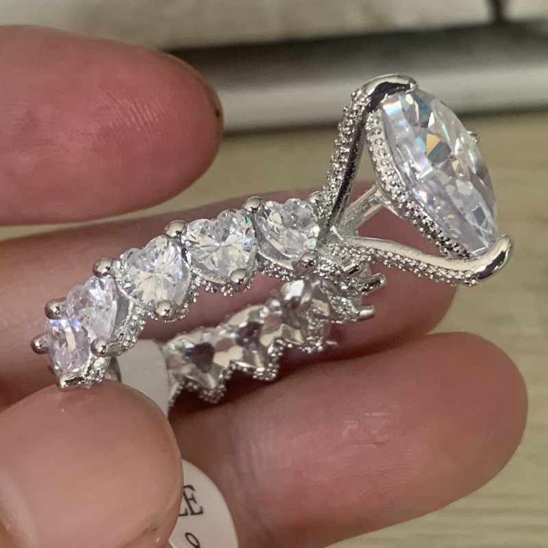 Dove Egg Vintage Fashion Jewelry 925 Sterling Silver Pear Cut Big White Topaz CZ Diamond Gemstones Promise Women Wedding Band Ring For Lover