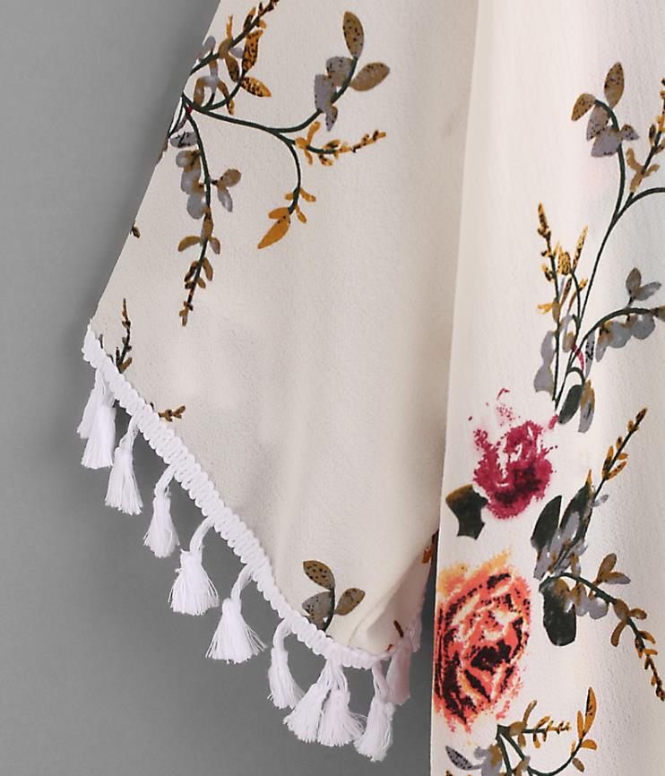 20187 Floral Print Ruffle Sleeve O Neck Plus Size Elegant White Blouse Women Weekend Casual Three Quarter Sleeves Top Shirts