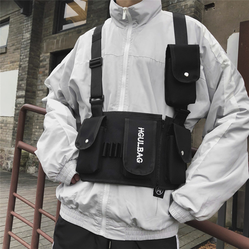 Unisex Streetwear Daily Harness Pouch Chest Bag Button Closure Multifunctional Outdoor Fashion Multi Pockets Casual Hip Hop Belt