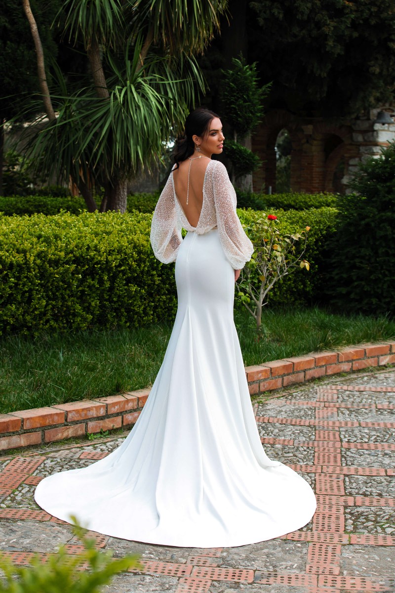 bohemian satin mermaid wedding dresses long sleeve beading top sheer v neck sexy wedding dress sequined bling bling bridal gowns