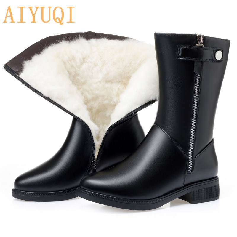 AIYUQI Black Booties Big Size 35-43 Winter 2019 New Genuine Leather Female Snow Boots Thick Warm Wool Boots Shoes Women, Black fluff
AIYUQI Black Booties Big Size 35-43 Winter 2019 New Genuine Leather Female Snow Boots Thick Warm Wool Boots Shoes Women, Black fluff