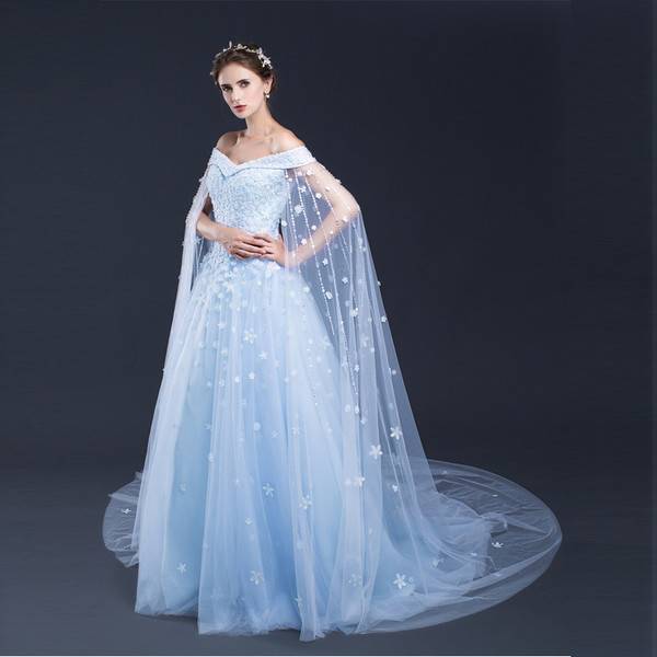 3D Floral Beaded A Line Blue Off Shoulder Wedding Dresses with Wraps 2019 Plus Size Bridal Gowns Lace Up Vintage Ball Gown Long Formal Gowns
