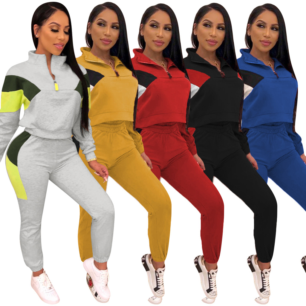 Spot Pants European-style spring and summer fashion casual street lapel long-sleeved zipper trousers suit support mixed batch