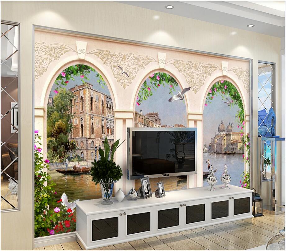 

3d wallpaper custom photo mural European Roman column architectural oil painting water city TV home decor murals wallpaper for walls 3 d, Non-woven